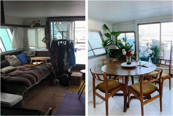 Загляните внутрь отремонтированной лодки 1971 года, которая является идеальным крошечным домом для двоих